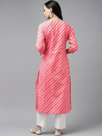 Yufta Women Pink Bandhani Yoke Design Regular Sequined Pure Cotton Kurta with Palazzo | Grab2Buy