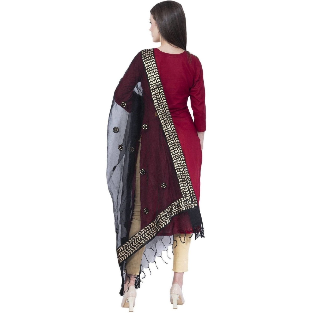 A R Silk Women's Gotta Patti Embroidery Orgenza Cotton Black Dupattas and Chunnis | Grab2Buy