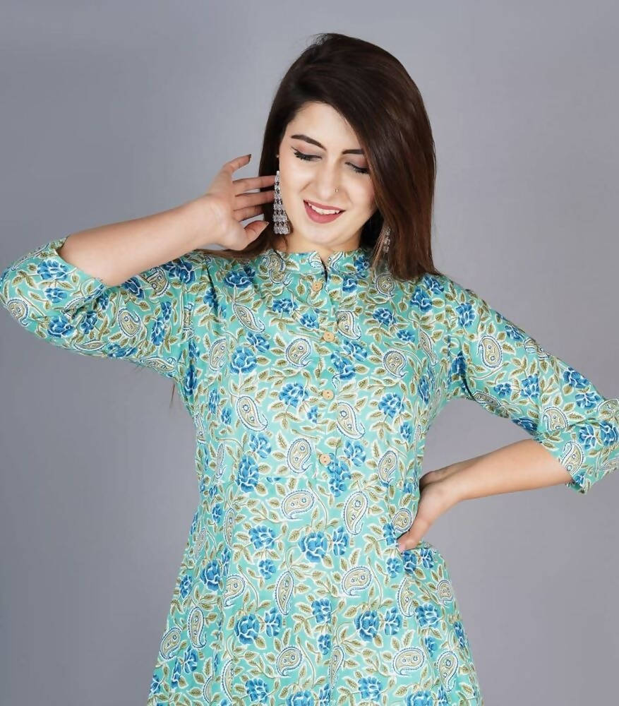 Vamika Cotton Sky Blue Party Wear Kurti | Grab2Buy