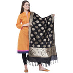 A R Silk Women's Zari Embroidery Vanarsi Silk Black Chunni | Grab2Buy