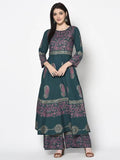 Aniyah Rayon Teal Blue Color Block Print Anarkali Palazzo Set (AN-220K) | Grab2Buy