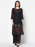 Aniyah Rayon Black Color Block Print Straight Kurta (AN-190K) | Grab2Buy