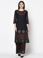 Aniyah Rayon Black Color Block Print Straight Kurta (AN-190K) | Grab2Buy