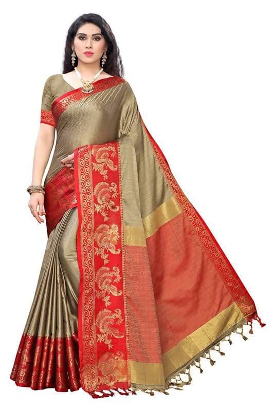 Vamika Banarasi Jacquard Weaving Brown Saree (DHONI CHIKU) | Grab2Buy