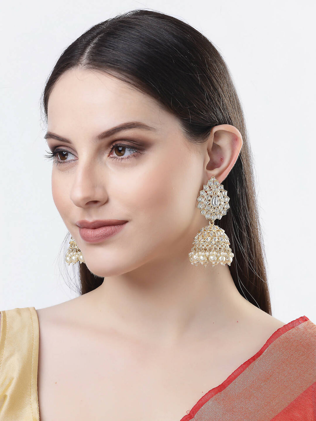 NVR Women Gold-Polished Handcrafted Kundan Jhumka Earrings | Grab2Buy