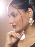 Gold-Toned White Kundan Contemporary Gold-Polished Drop Earrings - Ruby Raang | Grab2Buy