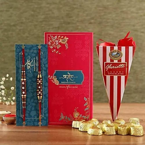 2 Stone Work Rakhis and Choco Swiss Gloriette Luxury Box | Grab2Buy