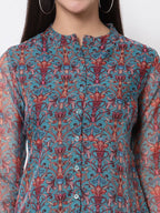 Myshka Women's Beautiful Organza Printed 3/4 Sleeve Round Neck Casual Multicolor Tunic | Grab2Buy