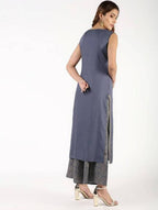 Aniyah Rayon Solid Pintucks Grey Kurta With Gold Print Palazzo Set (AN-153K) | Grab2Buy
