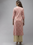 Yufta Women Pink Floral Printed Pastels Cotton Kurta | Grab2Buy