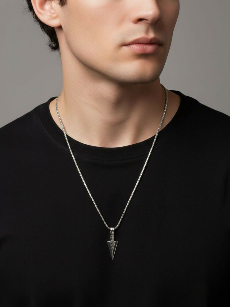 NVR Men's Arrow Shaped Silver Plated Pendant with Chain | Grab2Buy