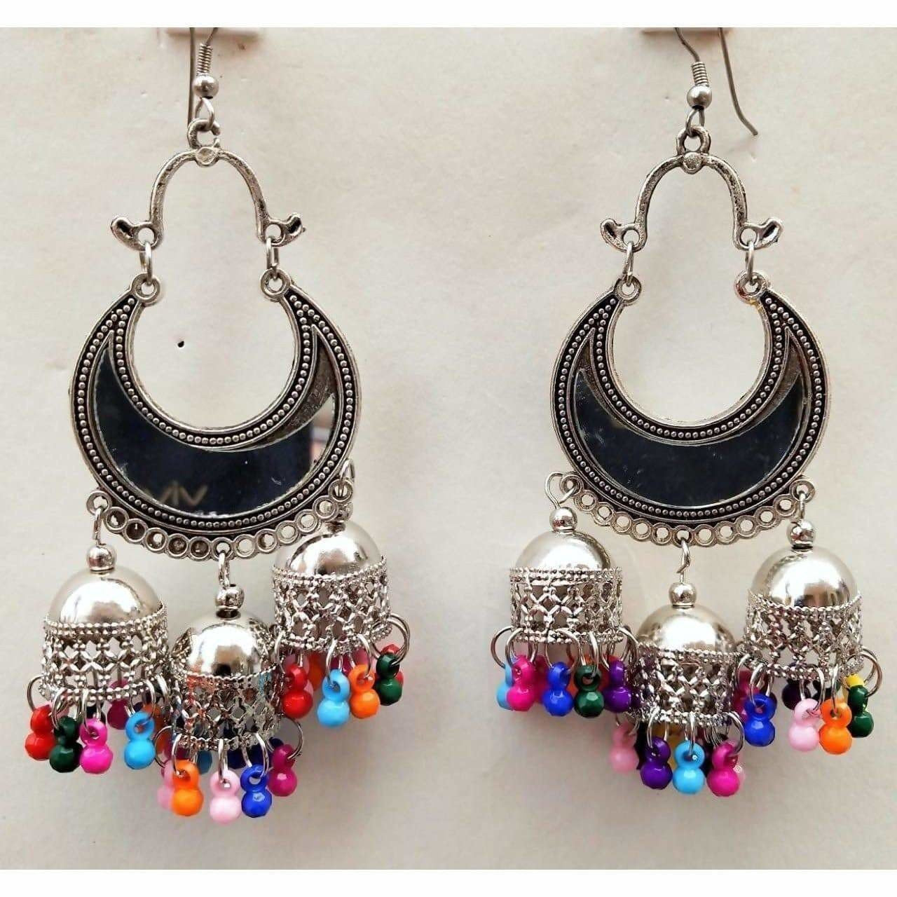 MS Fashion India Black Enamel Chandbali Triple Jhumka Earrings | Grab2Buy