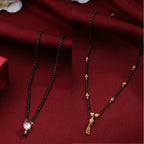 NVR Women's's Set of 2 Black Gold-Polished Beaded Mangalsutra With Ad Stone