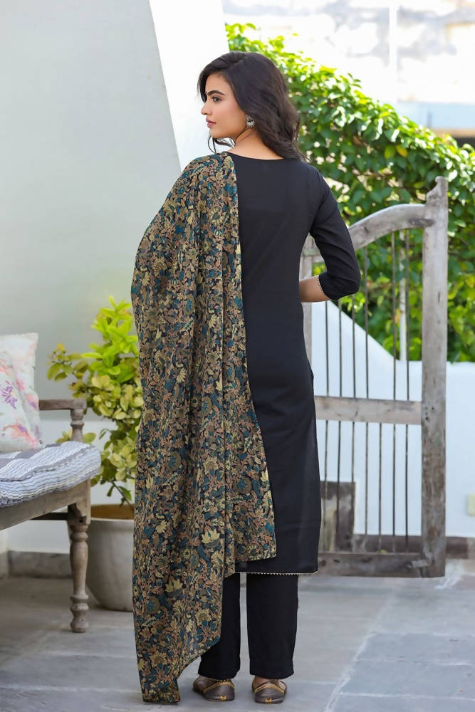 Yufta Women Black Patch Work Kurta with Palazzo & Dupatta | Grab2Buy