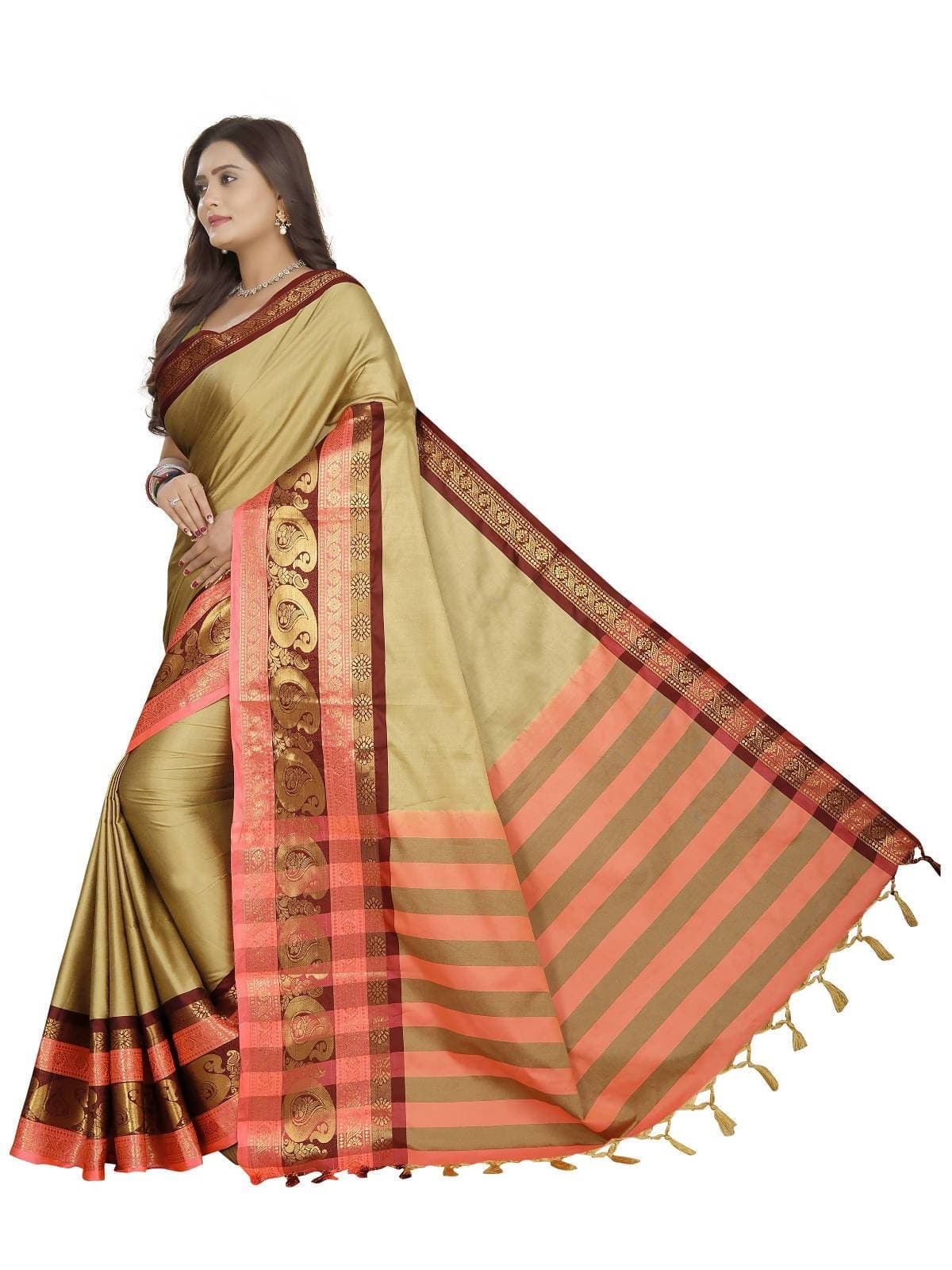 Vamika Banarasi Silk Cream Weaving Saree | Grab2Buy