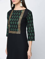 Aniyah Cotton Block Printed Black Straight Kurta (AN-131K) | Grab2Buy