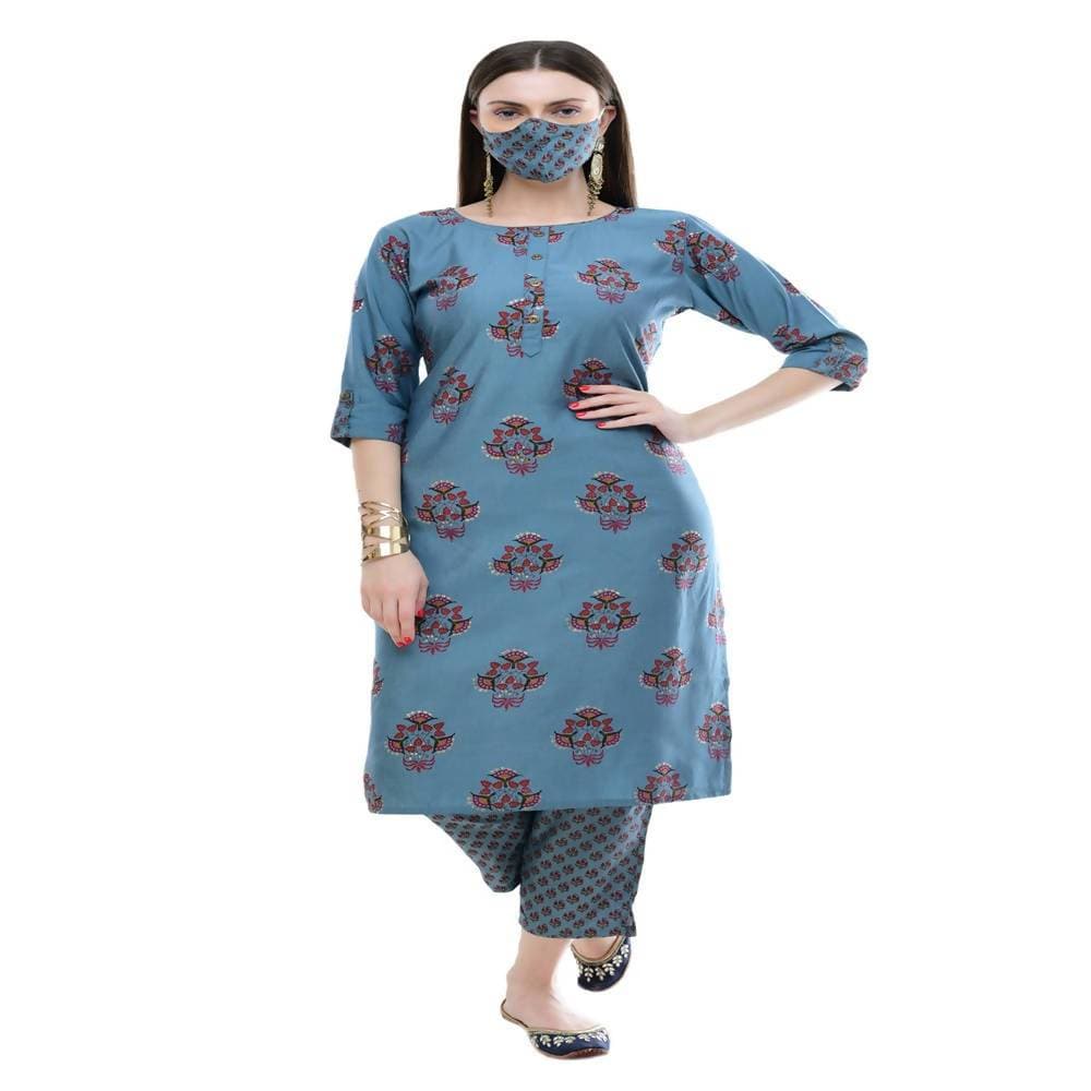 Lagi Women's Turquoise Blue Printed Straight Kurta & Pant (MC39A) | Grab2Buy