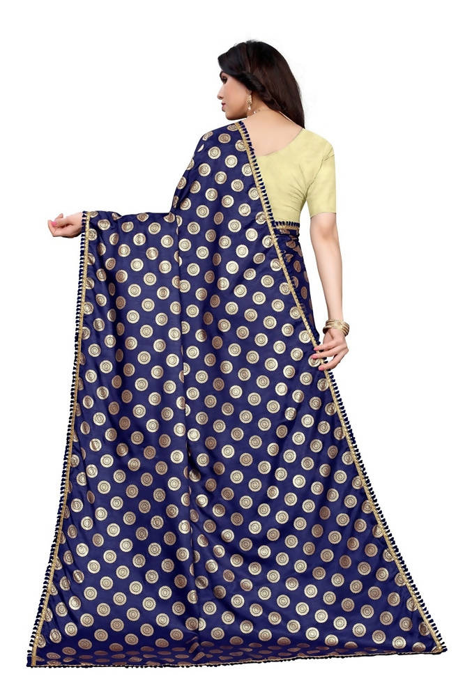Vamika Navy Rangoli Silk Foil Print Saree (Danish Navy) | Grab2Buy