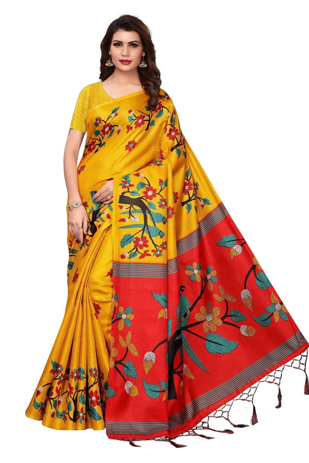 Vamika Yellow Kalamkari With Jhalar Khadi Silk Saree | Grab2Buy