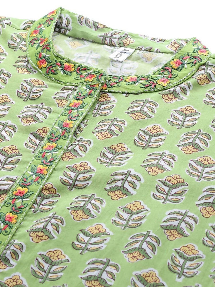 Yufta Green Printed Kurta With Trouser | Grab2Buy