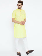 Even Apparels Yellow Color Pure Cotton Men's Kurta With Band Collar | Grab2Buy