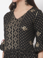 Myshka Women's Black Rayon Printed 3/4 Sleeve V Neck Casual Dress | Grab2Buy