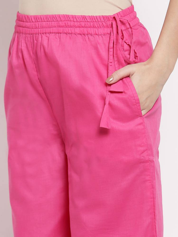 Myshka Women's Pink Cotton Solid Casual Palazzo | Grab2Buy