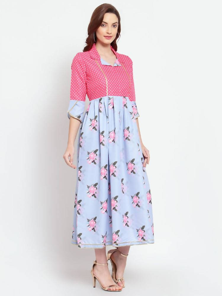 Myshka Women's Multi Printed Cotton Blend 3/4 Sleeve Shirt Coller Casual Dress | Grab2Buy