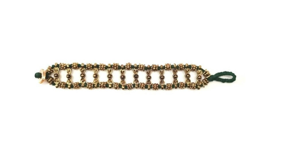 Bling Accessories Antique Brass Hand Weaved Metal Beads Bracelet | Grab2Buy