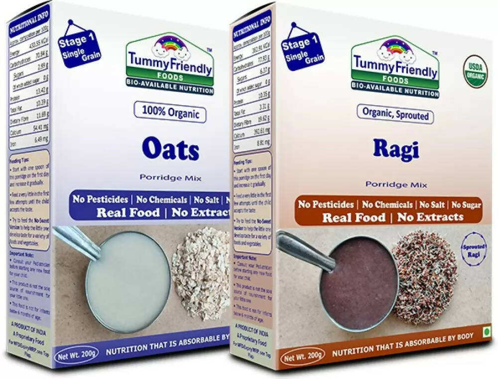 TummyFriendly Foods Organic Oats and Organic Sprouted Ragi Porridge Mixes Combo | Grab2Buy