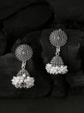 NVR Women Silver Toned Dome Shaped Jhumkas Earrings | Grab2Buy