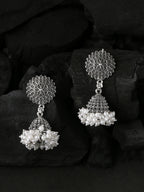 NVR Women Silver Toned Dome Shaped Jhumkas Earrings | Grab2Buy