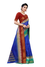 Vamika Blue & Brown Linen Jari Border Saree (GUNJAN BLUE) | Grab2Buy