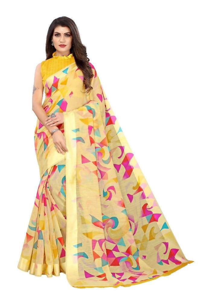 Vamika Yellow Linen Satin Border Saree | Grab2Buy