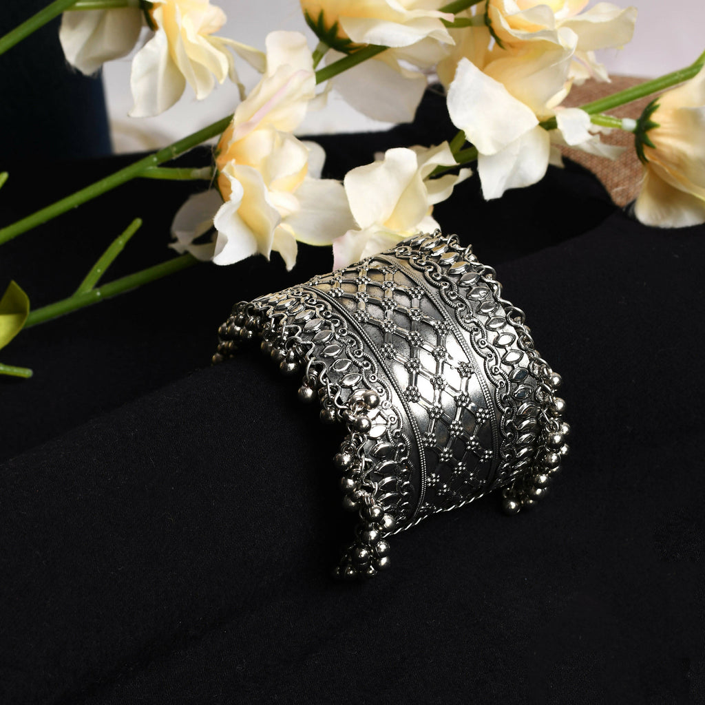 Mominos Fashion Joharkamal Oxidised Silver-Plated Ghungroo Handcraft Bracelet - Design 026 | Grab2Buy