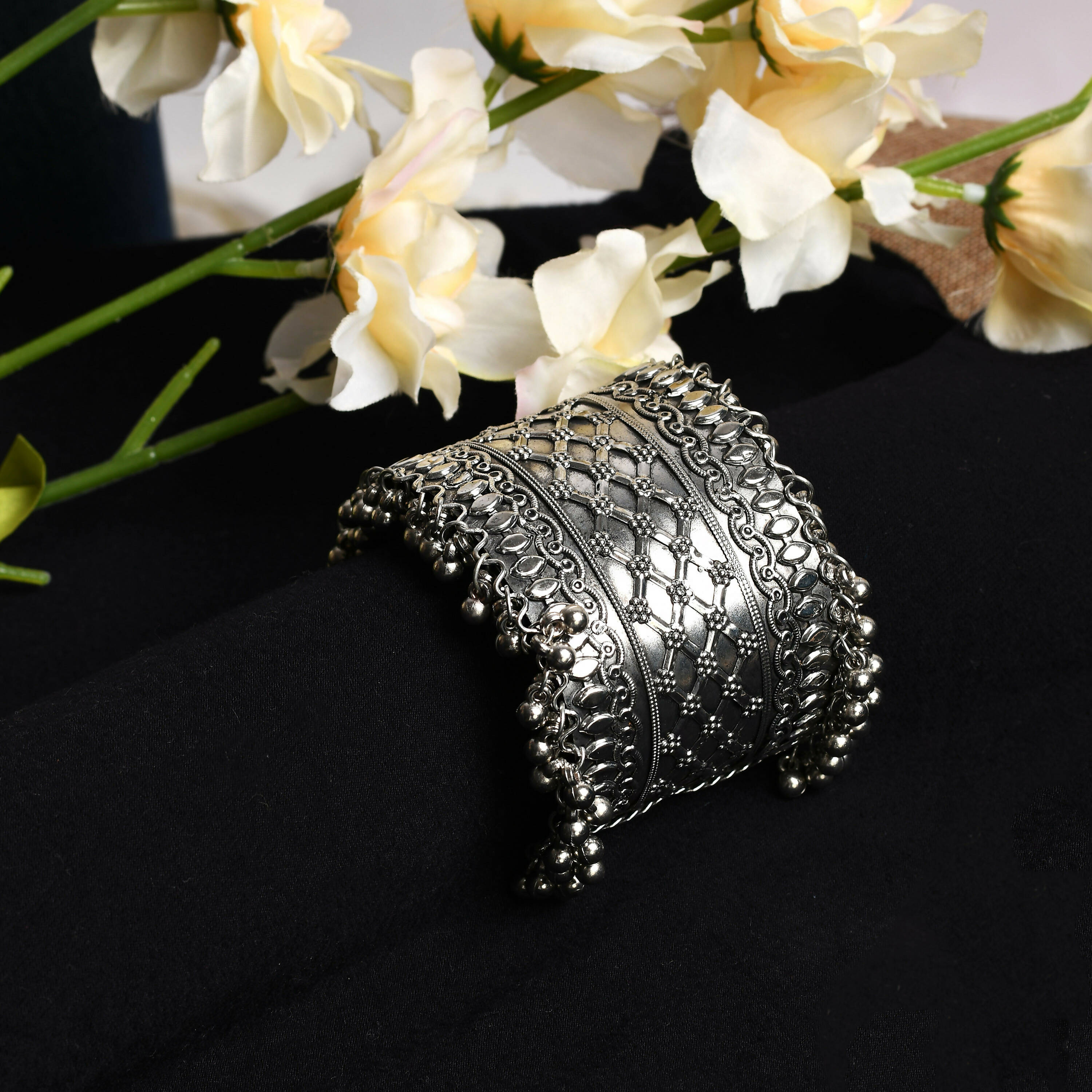 Mominos Fashion Joharkamal Oxidised Silver-Plated Ghungroo Handcraft Bracelet - Design 026 | Grab2Buy