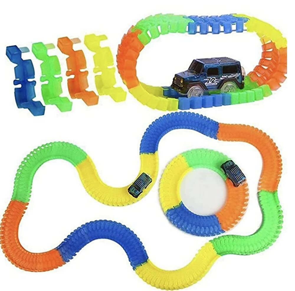 Kipa 2 Magic Race car with 238 Bend Flex and Glow Tracks, Plastic Magic 14 Feet Long Flexible Tracks Car Play Set for Kids (Multi Color) | Grab2Buy