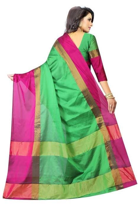 Vamika Green and Parrot Pink Cotton Silk Weaving Saree (Shreeji Parrot Pink) | Grab2Buy