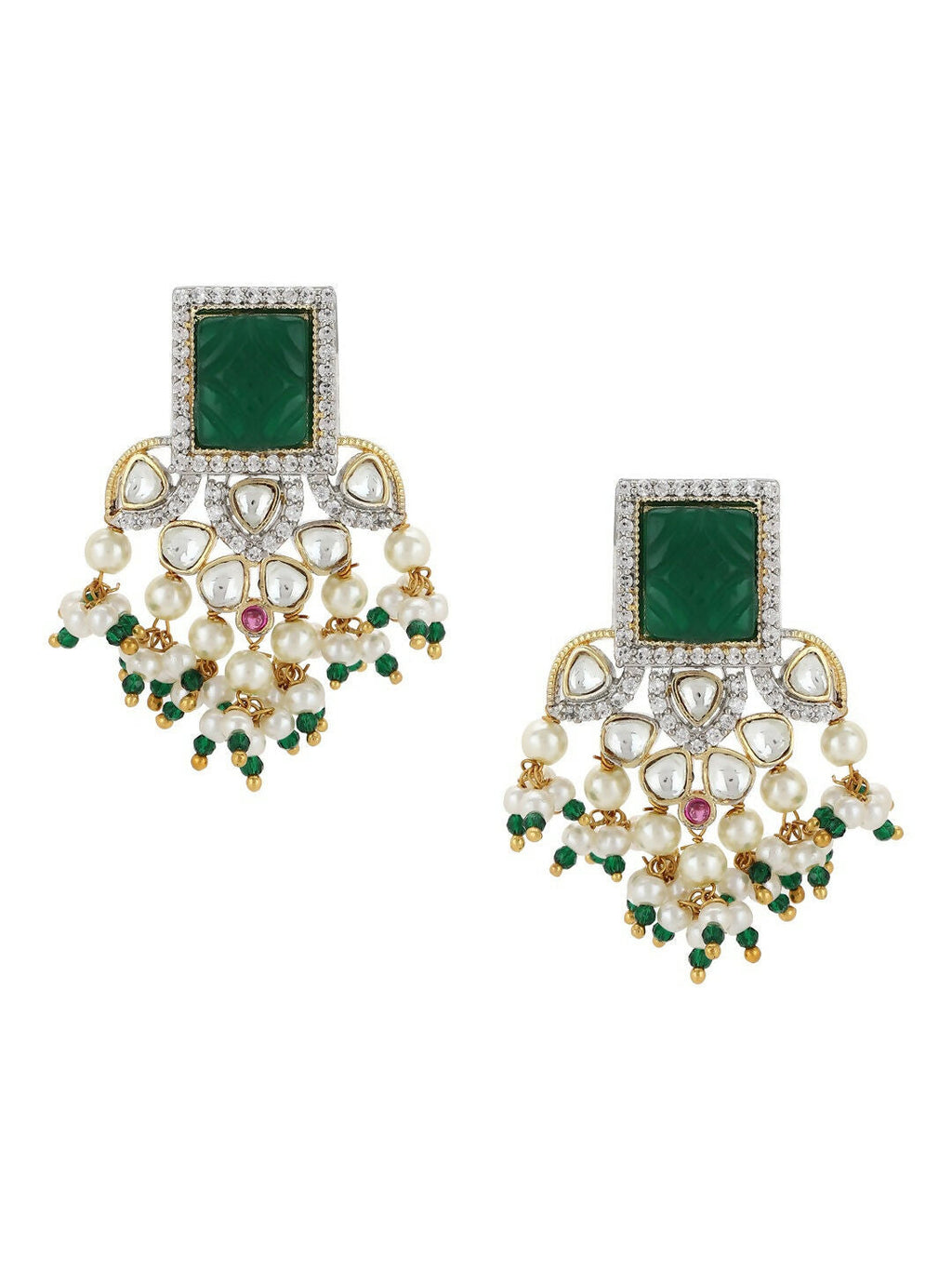 Diamond & Semi Precious Stone Green Earrings- Ruby Raang | Grab2Buy