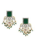 Diamond & Semi Precious Stone Green Earrings- Ruby Raang | Grab2Buy