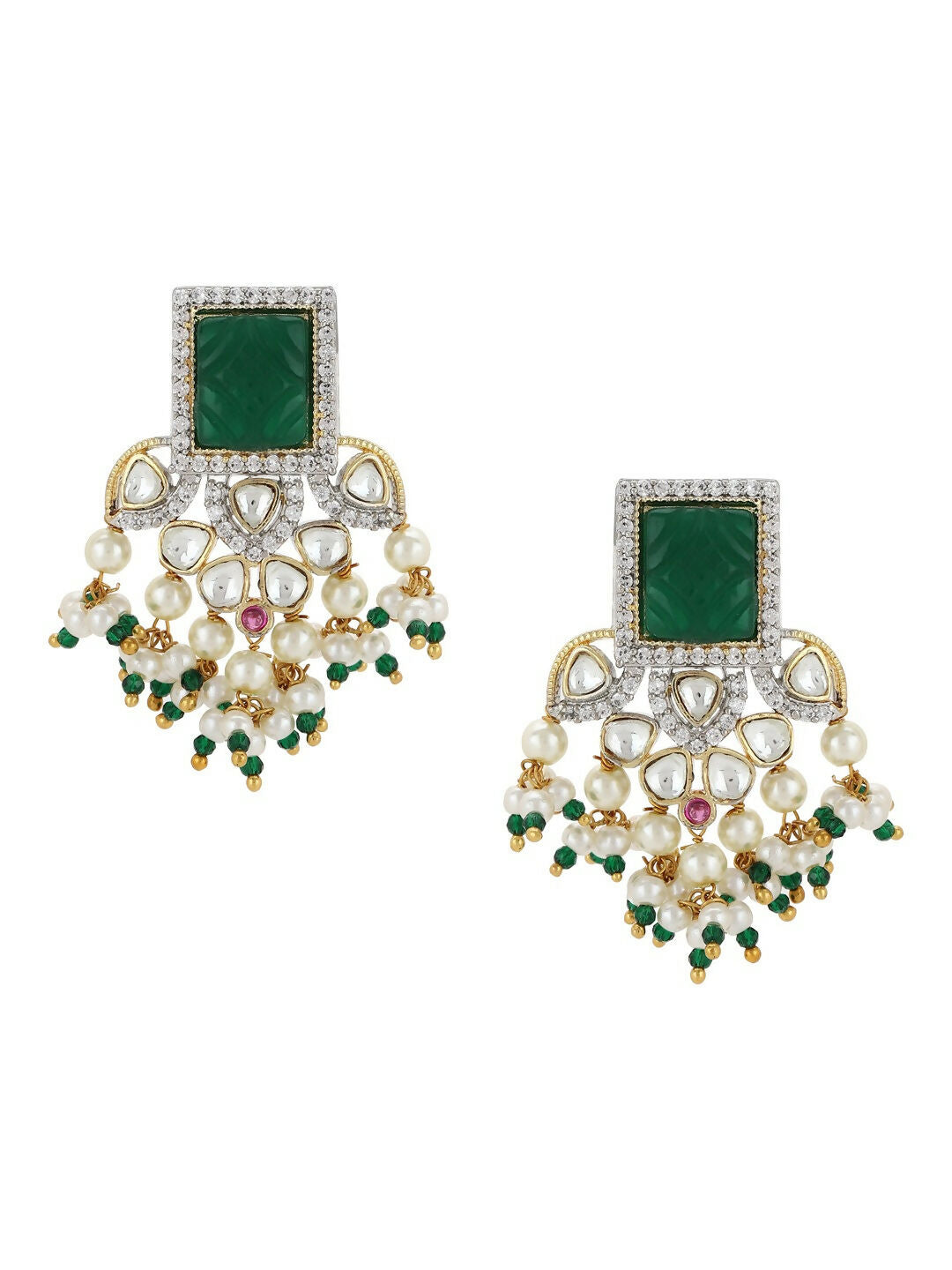 Diamond & Semi Precious Stone Green Earrings- Ruby Raang | Grab2Buy