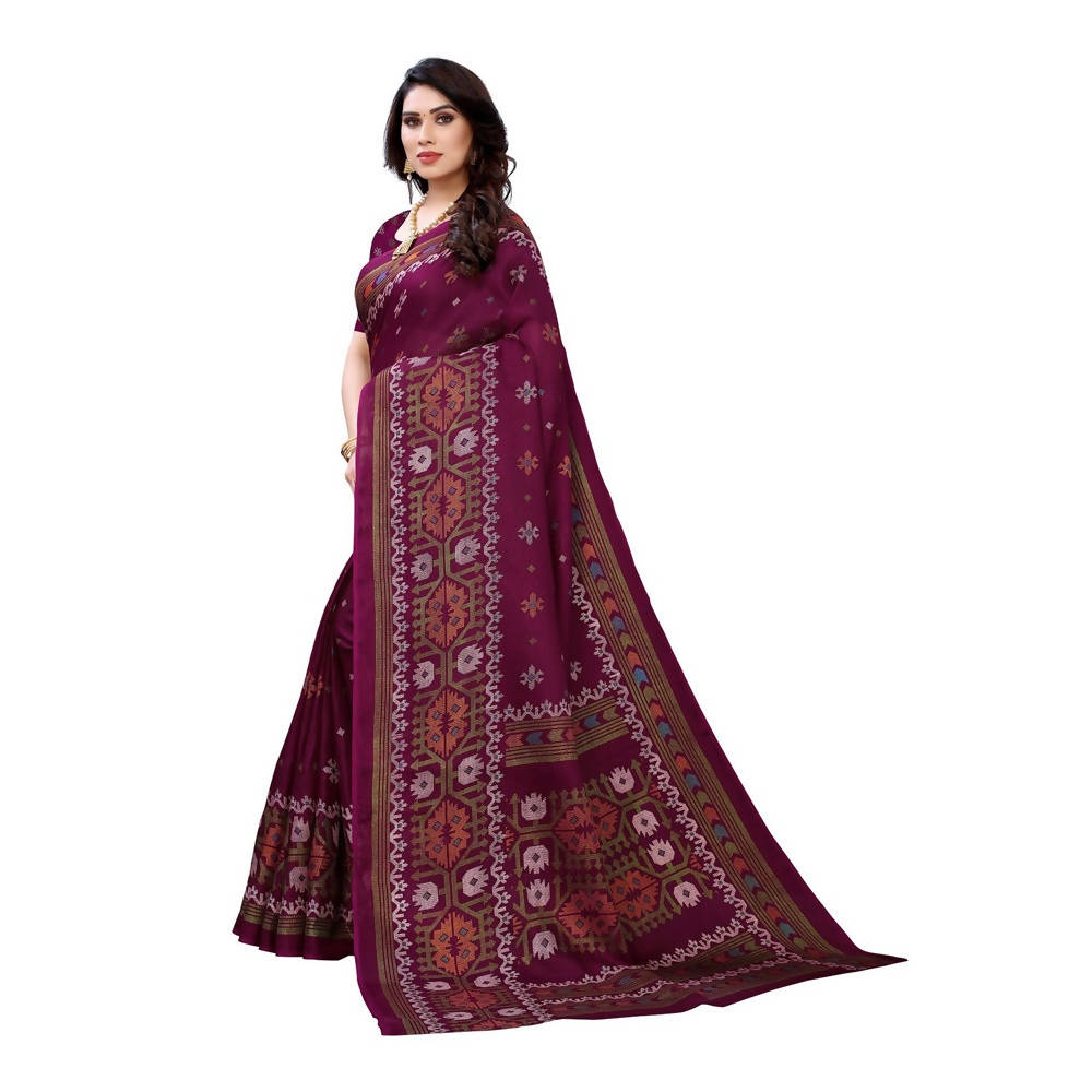 Vamika Printed Jute Silk Purple Saree (Namita Purple) | Grab2Buy