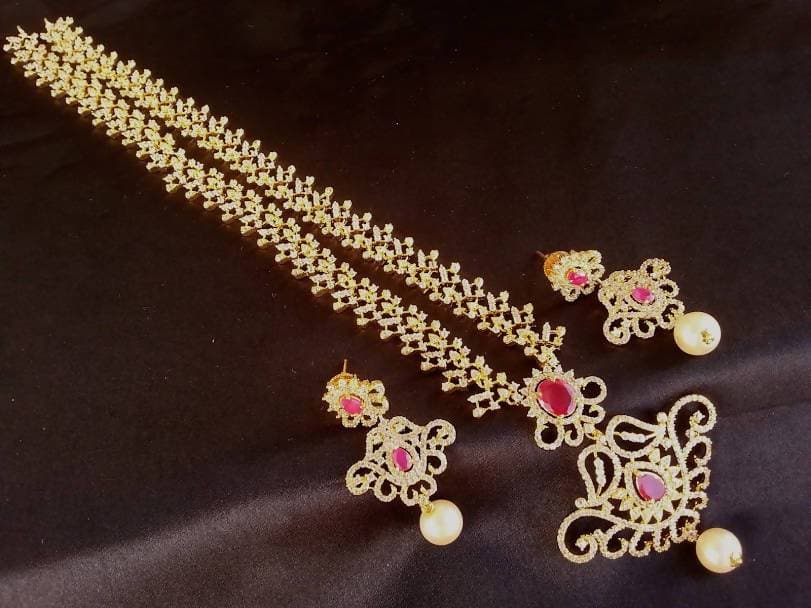 Traditional Ad Ruby Bridal Long Necklace Set | Grab2Buy