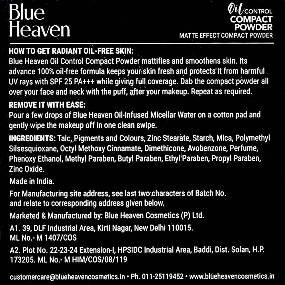Blue Heaven Oil Control Compact Powder Matte Finish SPF 25 PA+++ Honey | Grab2Buy