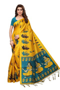 Vamika Yellow & Blue Kalamkari With Jhalar Khadi Silk Saree | Grab2Buy