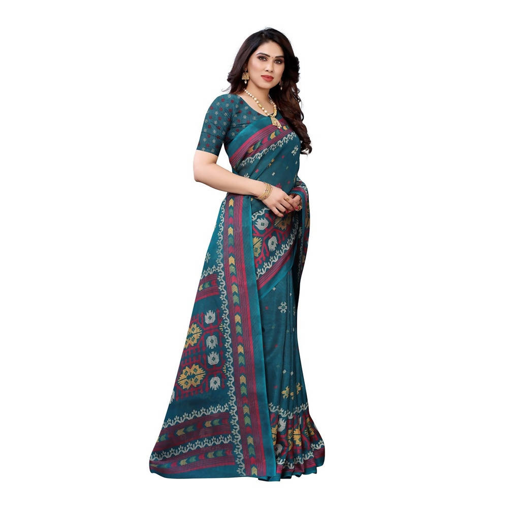 Vamika Printed Jute Silk Green Saree (Namita Green) | Grab2Buy