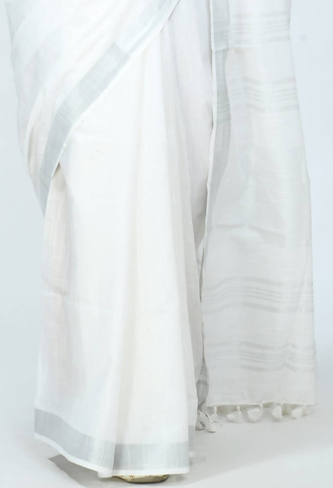 Mominos Fashion Moeza Bhagalpuri Handloom Silk White Saree | Grab2Buy