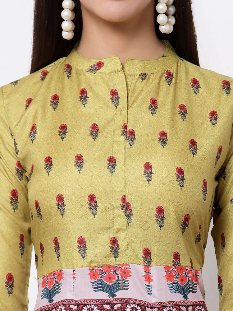Myshka Women's Multi Cotton Printed 3/4 Sleeve Mandarin Neck Casual Dress | Grab2Buy