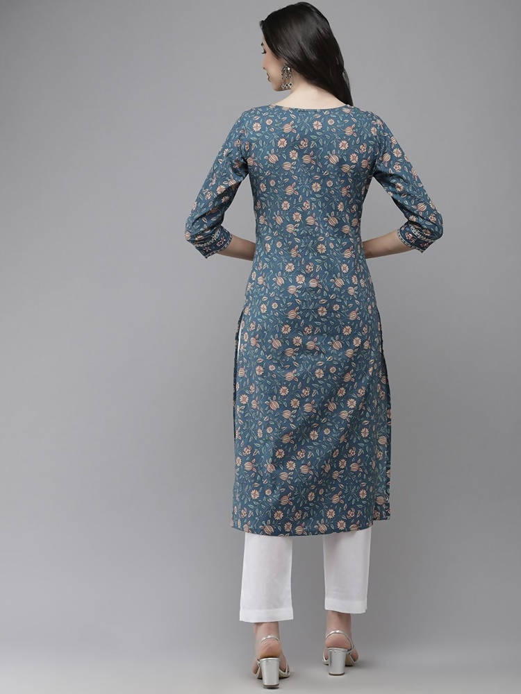Yufta Women Blue And White Kurta with Trouser Set | Grab2Buy