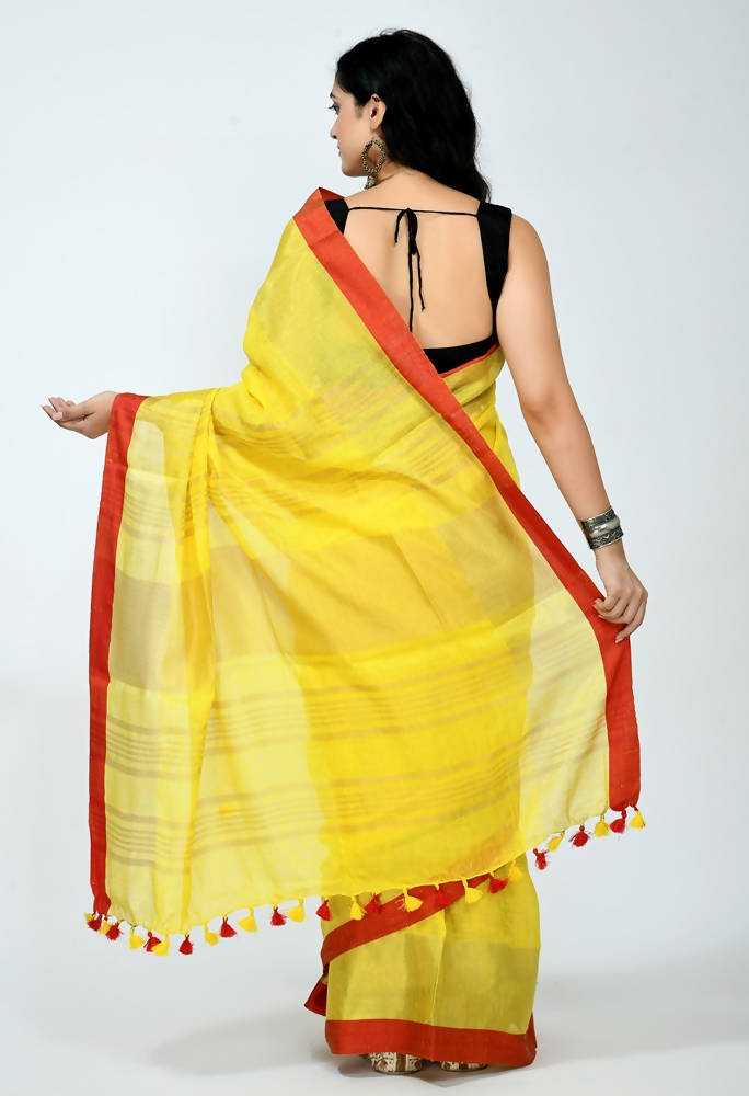 Mominos Fashion Moeza Pure Linen Yellow Saree | Grab2Buy